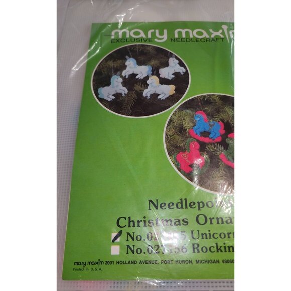 Mary Maxim Needlepoint Christmas Ornaments Kit #027155 Unicorn & #027156 Rocking - Picture 5 of 9